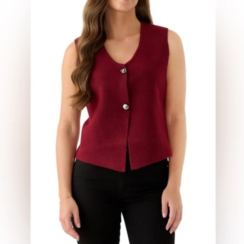 NWT Jason Wu Wool Blend Deep Red Sweater Vest Women's L - Picture 2 of 13